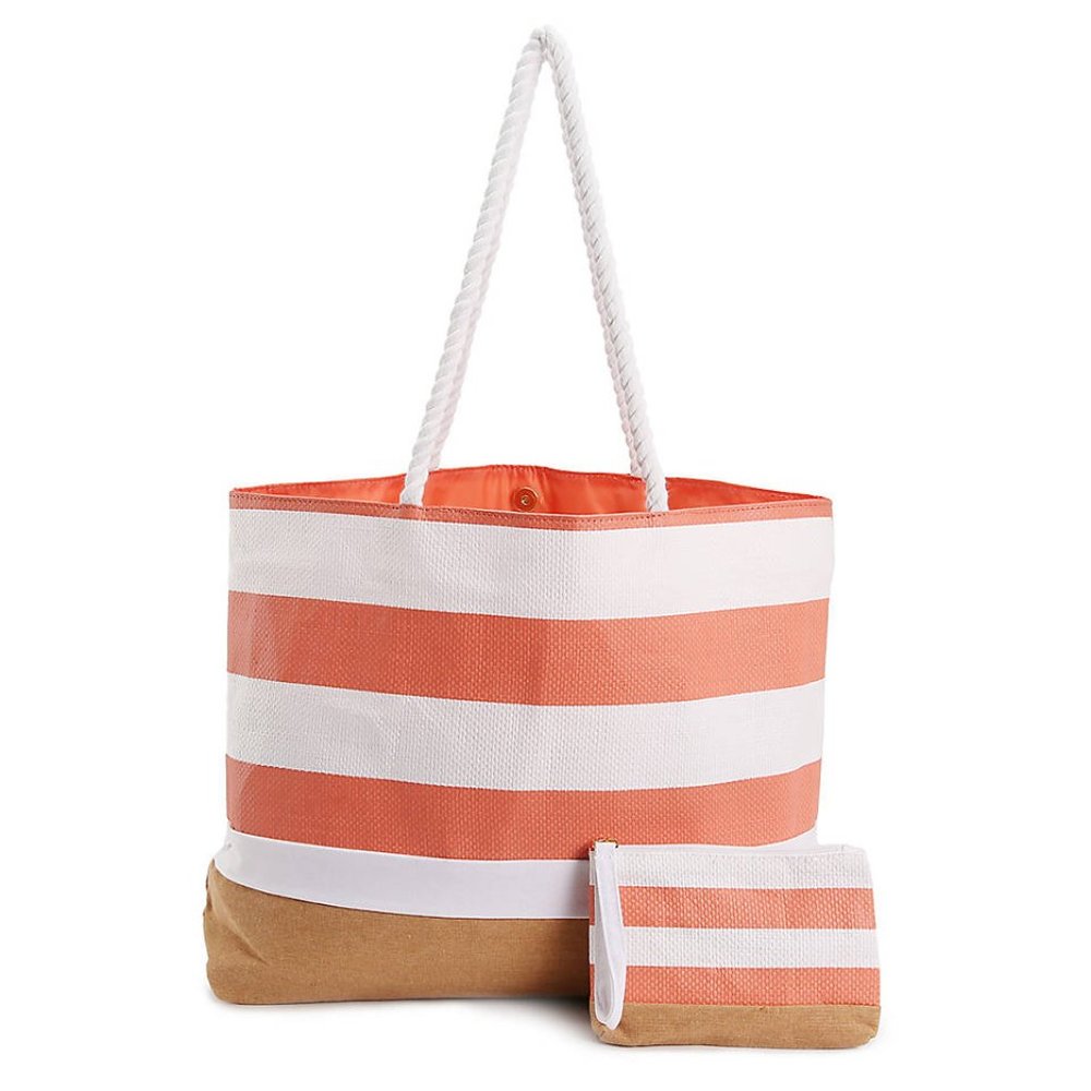 Coral Pink Nautical Tote Bag Duo